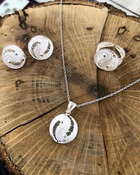 925 Ayar Saf GümüşTelkari İşlemeli Üçlü Set