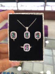 Mistik Topaz Taşlı Baget Model 925 Ayar Gümüş Bayan Üçlü Set