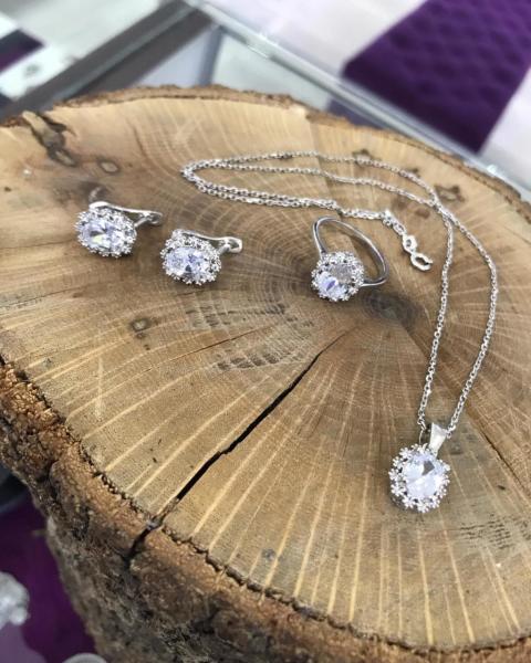 Zirkon Taşlı 925 Ayar Gümüş Bayan Üçlü Set