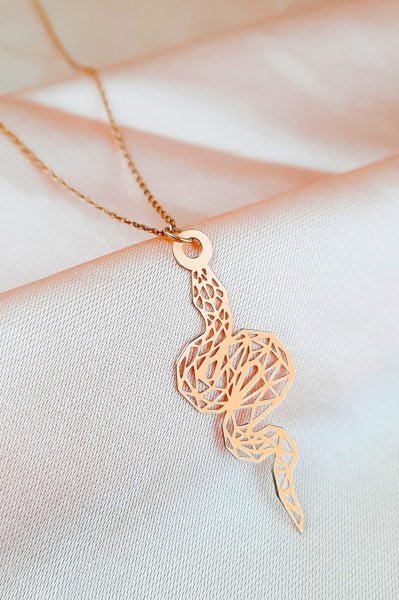 Sultan Telkâri 925 Ayar Gümüş Rose Renk Origami Yılan  Kolye