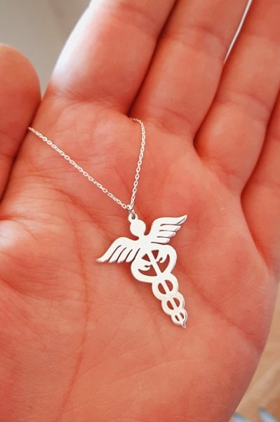 Sultan Telkâri 925 Ayar Gümüş Hermes Caduceus Tıp Sağlık Sembolü Kolye