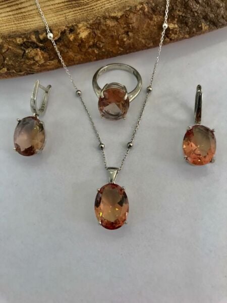 Sultanit Taşlı 925 Ayar Saf Gümüş Bayan Üçlü Set