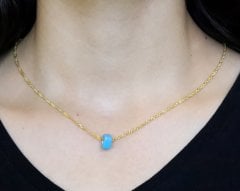 925 Ayar Gümüş Rose Renk Singapur Zincirli Minik Turkuaz Taşlı Kolye