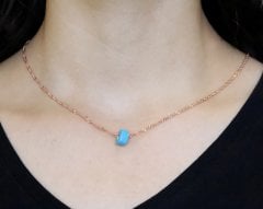 925 Ayar Gümüş Rose Renk Singapur Zincirli Minik Turkuaz Taşlı Kolye
