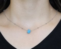 925 Ayar Gümüş Toptop Zincirli Minik Turkuaz Taşlı Kolye