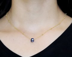 925 Ayar Gümüş Gold Renk Toptop Zincirli Minik Turkuaz Taşlı Kolye