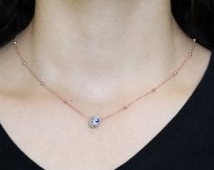 925 Ayar Gümüş Rose Renk Toptop Zincirli Minik Turkuaz Taşlı Kolye