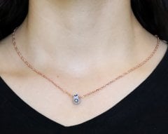 925 Ayar Gümüş Rose Renk Singapur Zincirli Minik Turkuaz Taşlı Kolye