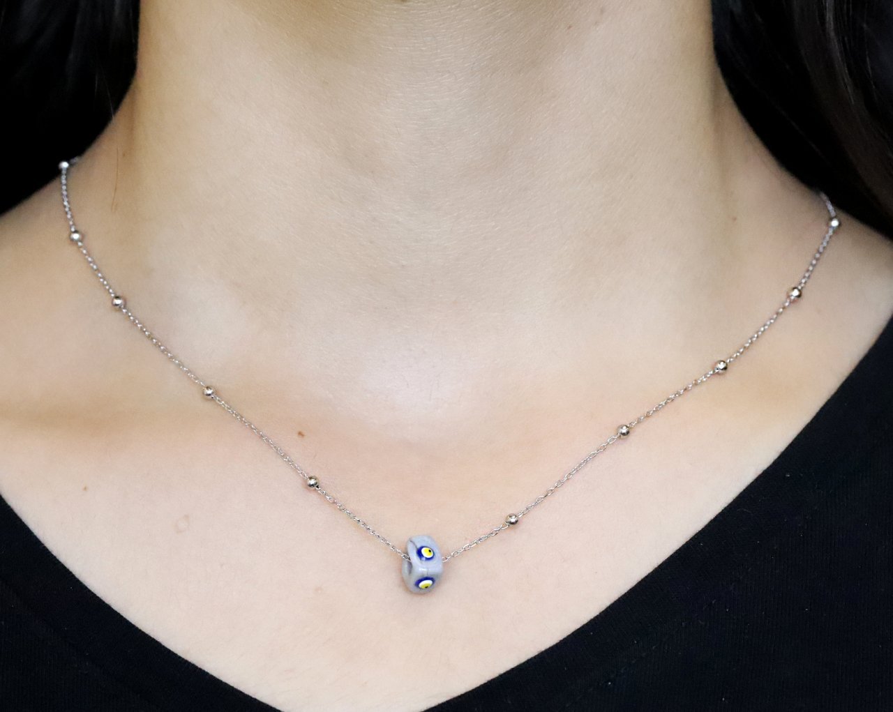 925 Ayar Gümüş Toptop Zincirli Minik Turkuaz Taşlı Kolye