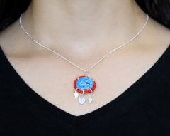 925 Ayar Gümüş Kırmızı Boncuklu  Süryani Nazar Boncuğu Kolye