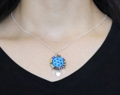 925 Ayar Gümüş Rengarenk Boncuklu Yedigöz Süryani Nazar Boncuğu Kolye