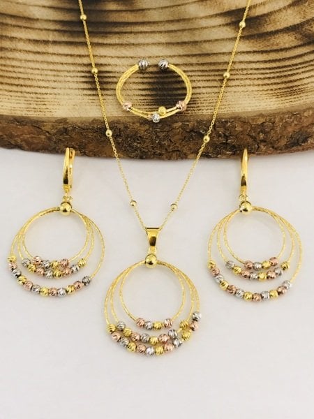 Sultan Telkari 925 Ayar Gümüş İç İçe Halka Model  Dorika Üçlü Set