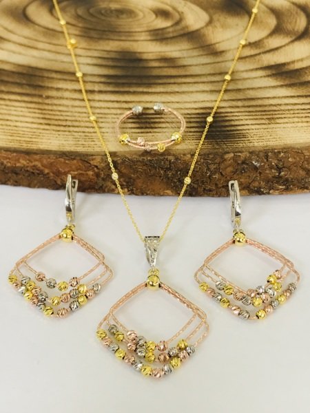 Sultan Telkari 925 Ayar Gümüş Kare Model Dorika Üçlü Set