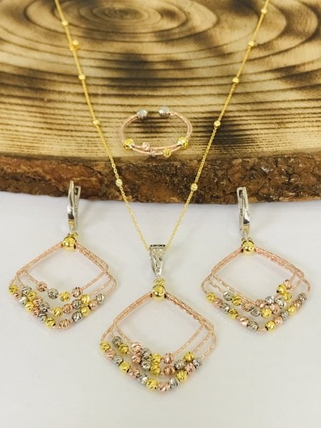 Sultan Telkari 925 Ayar Gümüş Kare Model Dorika Üçlü Set