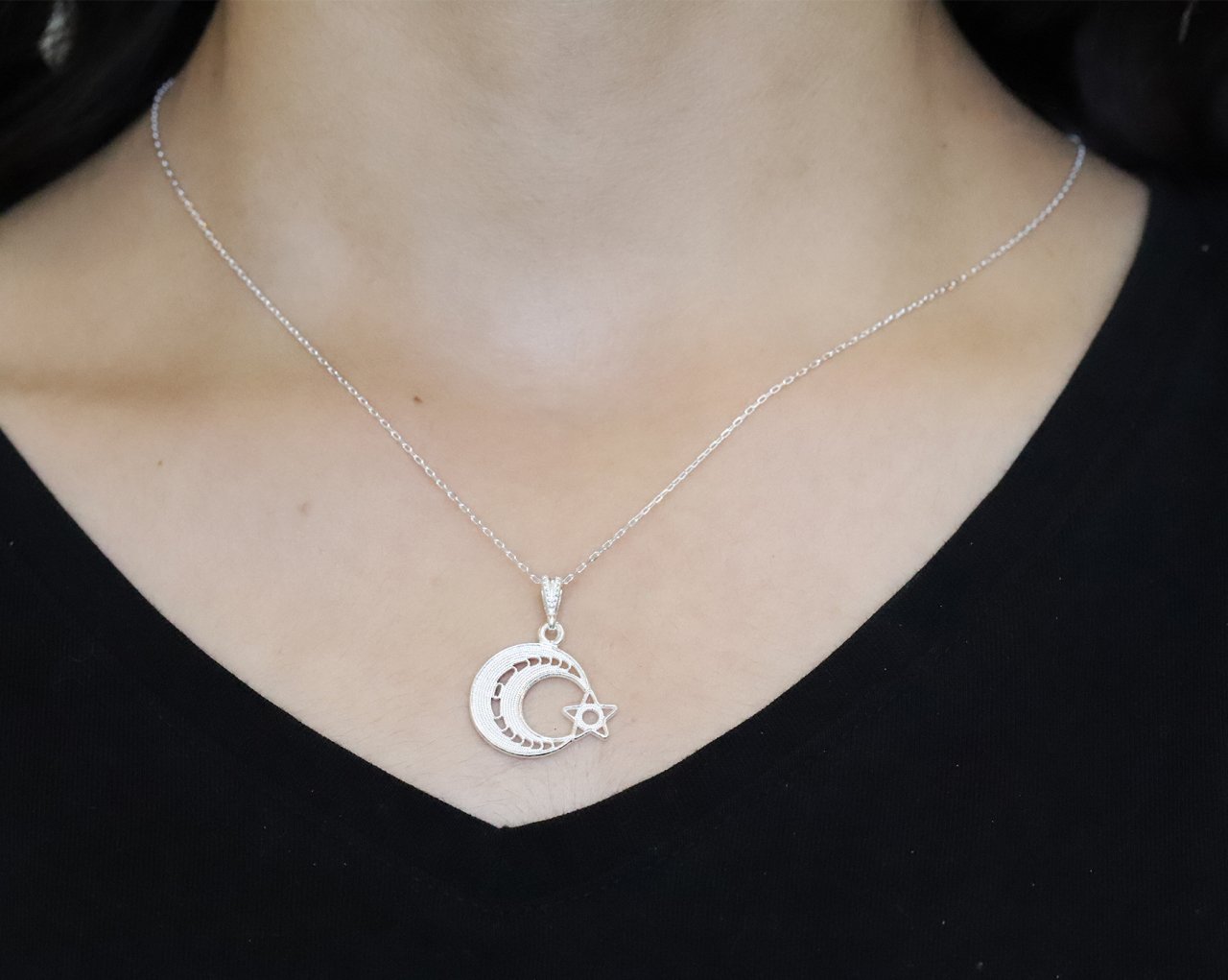 Telkari El İşi Ayyıldız Gümüş Kolye