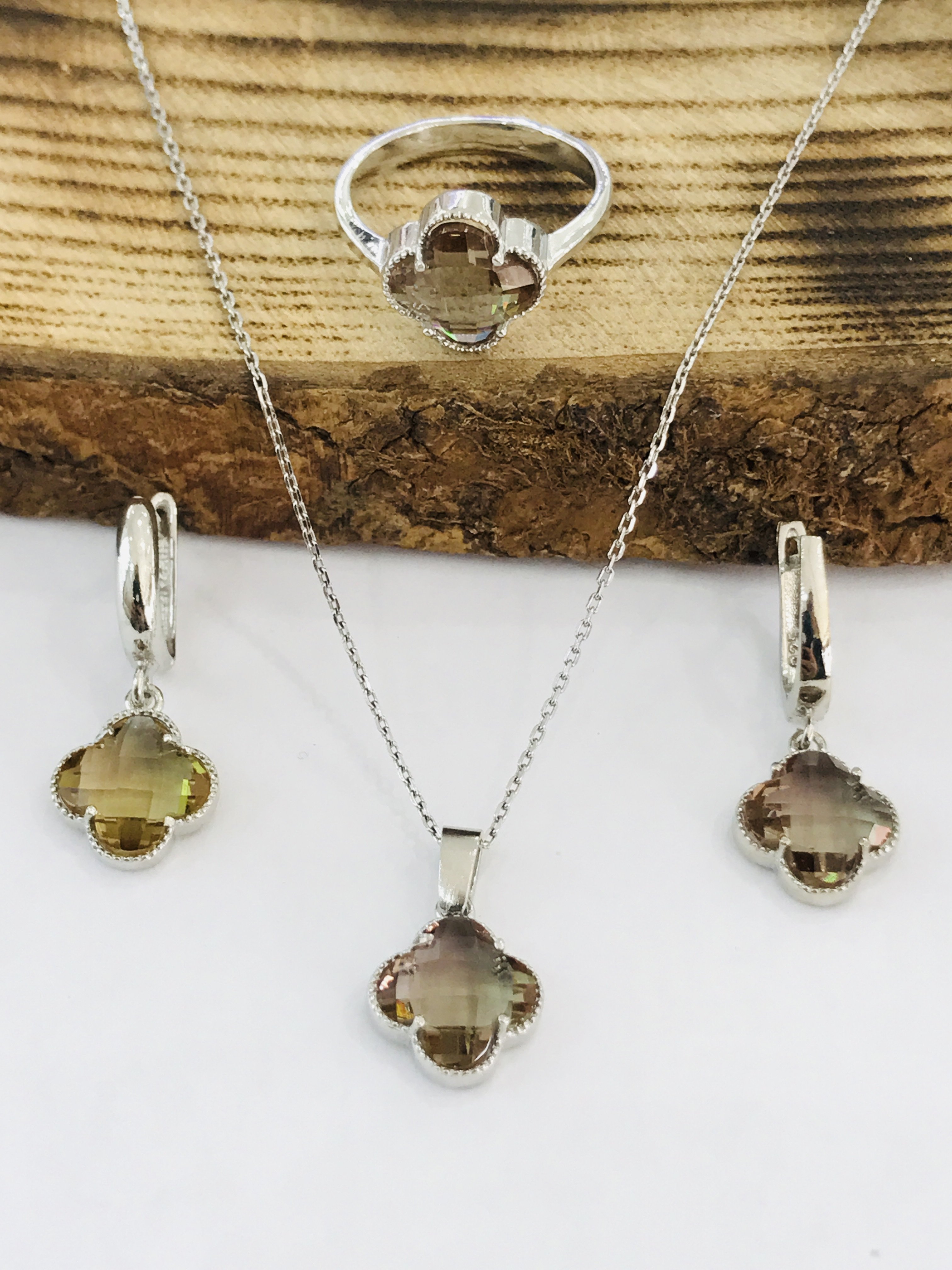 Sultan Telkari 925 Ayar Gümüş Sultan Taşlı Üçlü Set