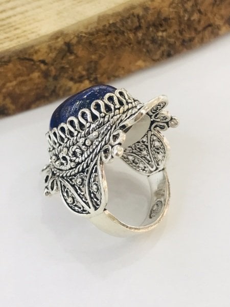 Sultan Telkari 925 Ayar Gümüş Doğal Lapis Taşlı Telkari Model Bayan Yüzük