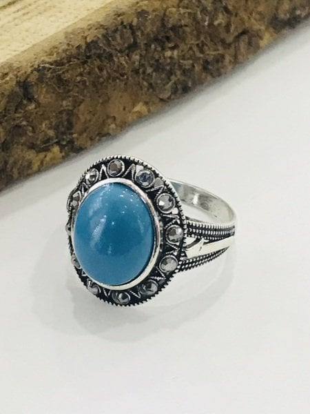 Sultan Telkari 925 Ayar Gümüş Firuze Taşlı Markazit Model Bayan Yüzük