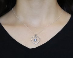 Nazar Boncuk Sallantılı Kalp Model Gümüş Kolye