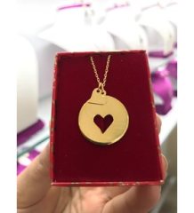 925 Ayar Gümüş Gold Renk Kalp Model Bayan Kolye