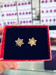 925 Ayar Gümüş Gold Renk Kar Tanesi Model Bayan Küpe