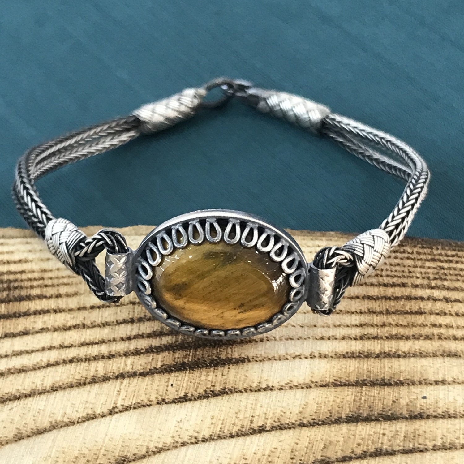 1000 Ayar Gümüş Kaplangözü Taşlı Kazaziye Bayan Bileklik 18 cm