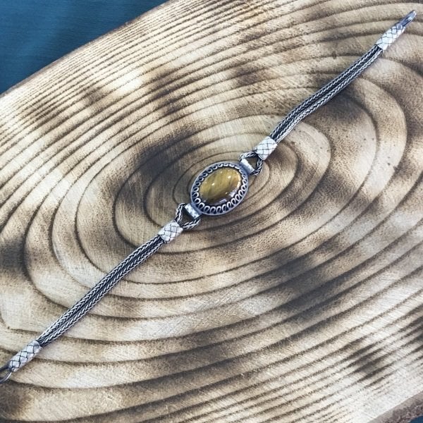 1000 Ayar Gümüş Kaplangözü Taşlı Kazaziye Bayan Bileklik 18 cm