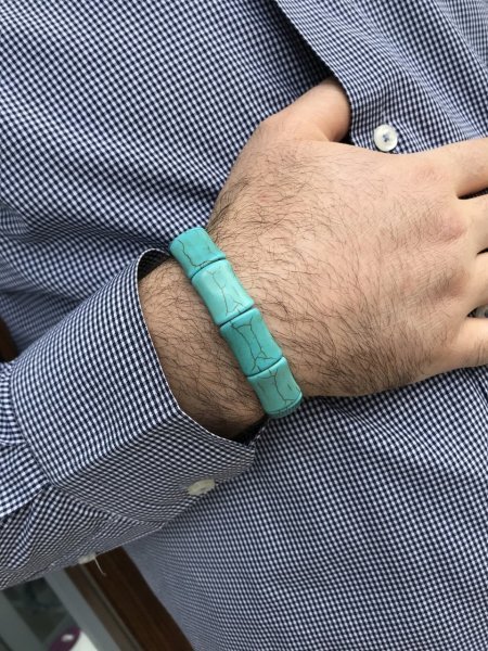 Doğal Firuze Taşlı, Kare Kesim, Rolex Model Bay Bayan Bileklik