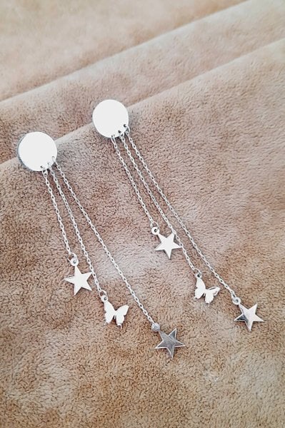 Sultan Telkâri 925 Ayar Gümüş Sallantılı Yıldız - Kelebek Model Küpe