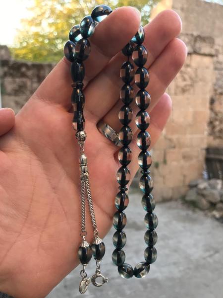 Sürmeli Model Siyah Tonda Beyzi Kesim Toz Kehribar Tesbih