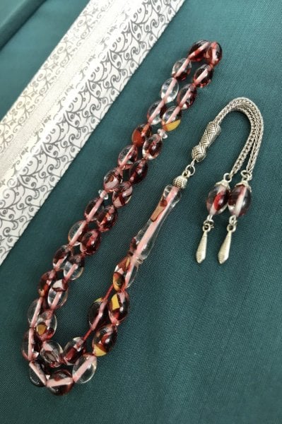 Arpa Kesim Bordo Kırmızı Tonda Toz Kehribar Tesbih