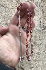 Arpa Kesim Bordo Kırmızı Tonda Toz Kehribar Tesbih