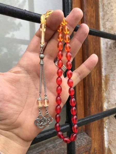 Renk Geçişli Ateş Kehribar Benzetmesi Toz Kehribar Tesbih