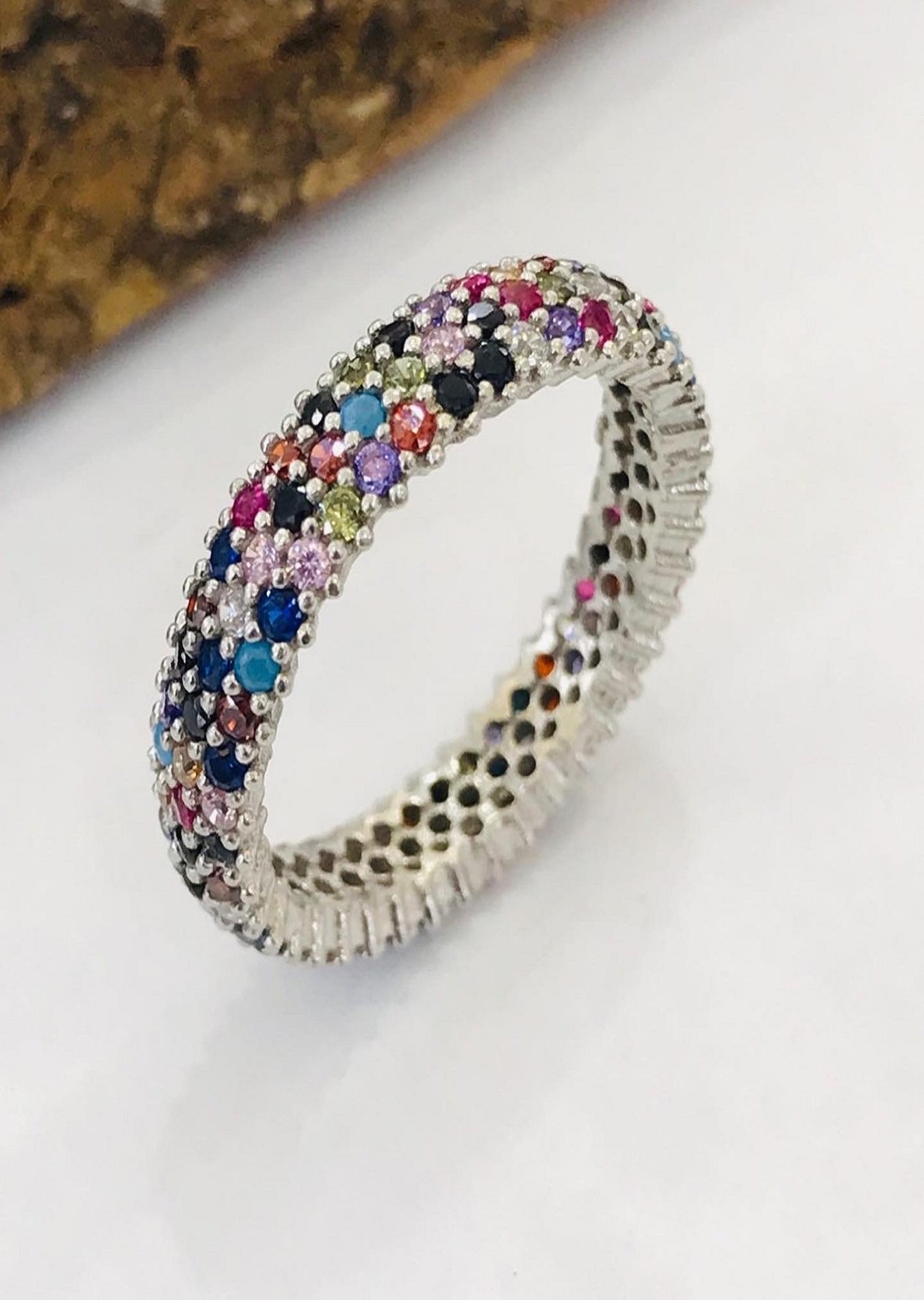 Sultan Telkâri 925 Ayar Gümüş Tek Sıra Roze Tam Tur Yüzük 10