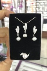 Yapraklı İnci Model 925 Ayar Gümüş Bayan Üçlü Set