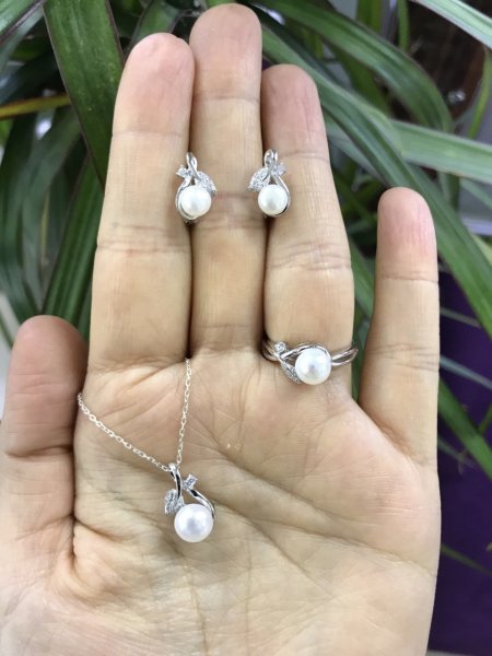 İncili Yaprak Model, 925  Ayar Gümüş, Bayan Üçlü Set