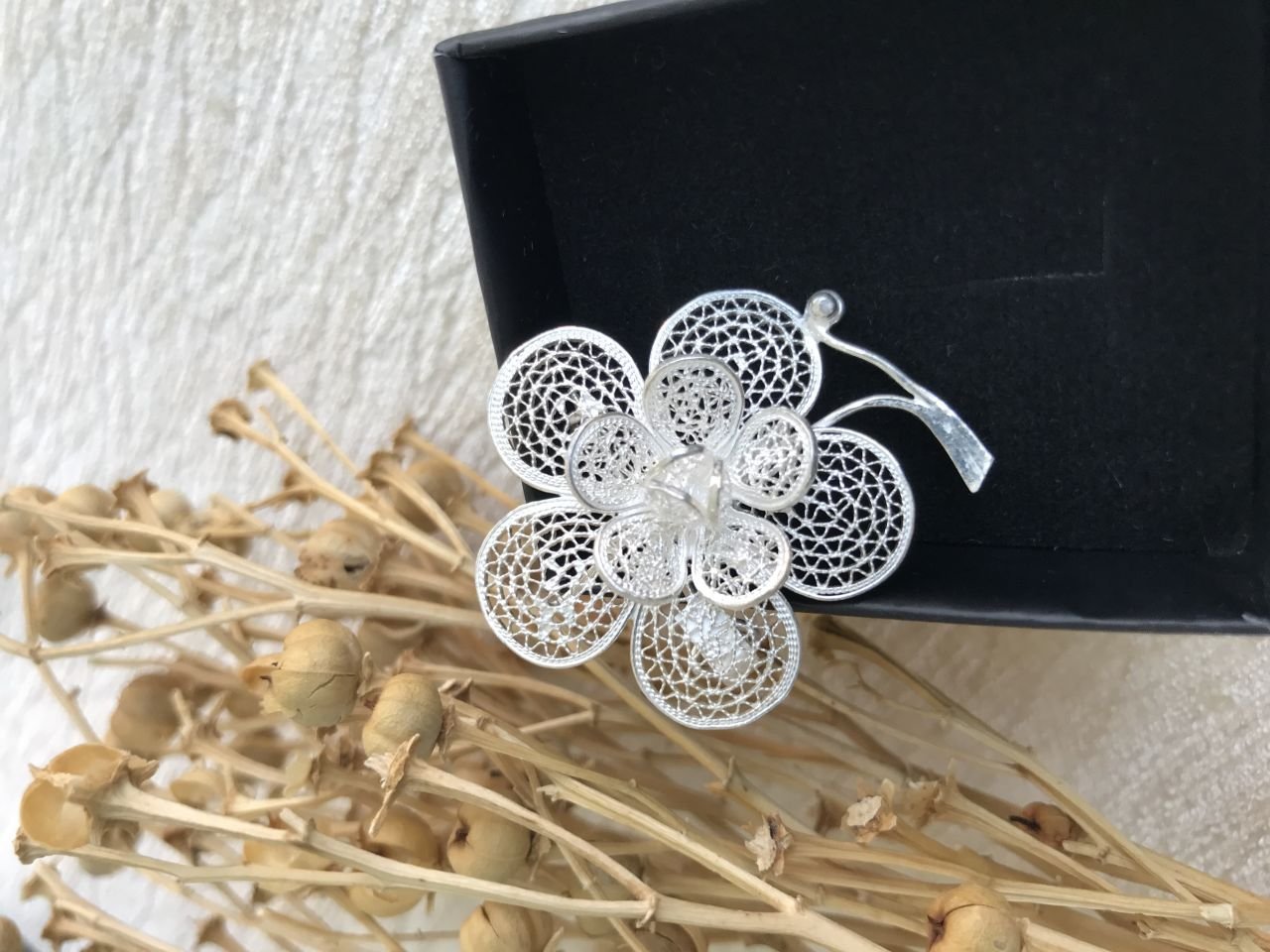 El İşi Telkâri  925 Ayar Gümüş Çiçek Model  Gümüş Broş