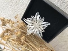 925 Ayar Gümüş Çiçek Model El İşi Telkâri Gümüş Broş