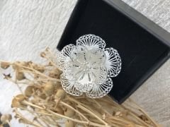 925 Ayar Gümüş El İşi Telkâri Çiçek Model Gümüş Broş