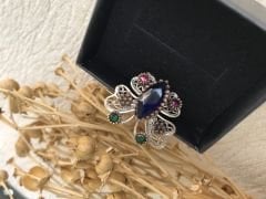 Kelebek Model  Kök Yakut Taşlı El İşi Telkari 925 Ayar Gümüş Broş