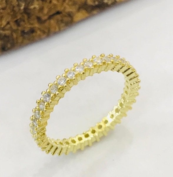 Sultan Telkâri 925 Ayar Gümüş Tek Sıra Gold Tam Tur Yüzük