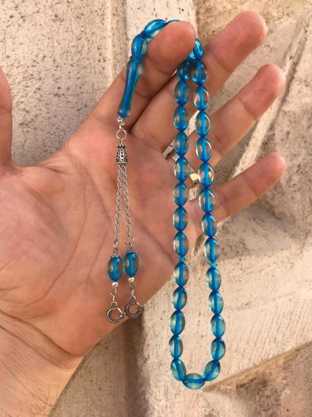 Mavi Yeşil Tonda Sürmeli Model Kehribar Tespih