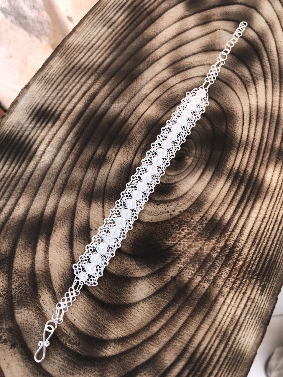 İç İçe Yarım Daire Model El İşi Telkâri Gümüş Bileklik