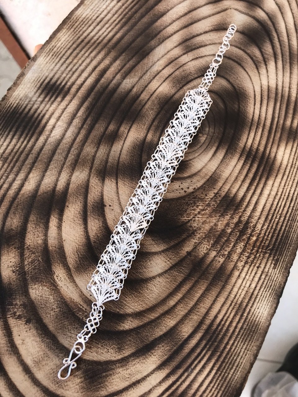 İç İçe Yelpaze Model El İşi Telkâri Gümüş Bileklik