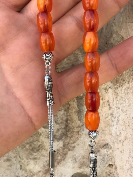 Çift Püsküllü Yoğun Hareli  İran Bağası Kehribar Zaza Tesbih