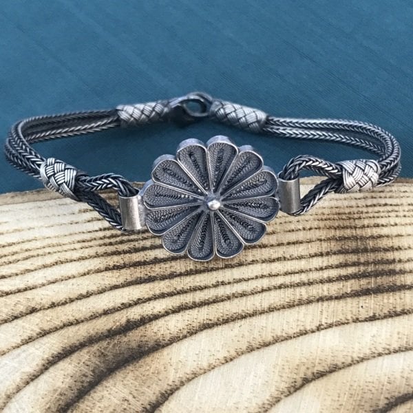 1000 Ayar Gümüş Telkari İşçilikli Kazaziye Bileklik