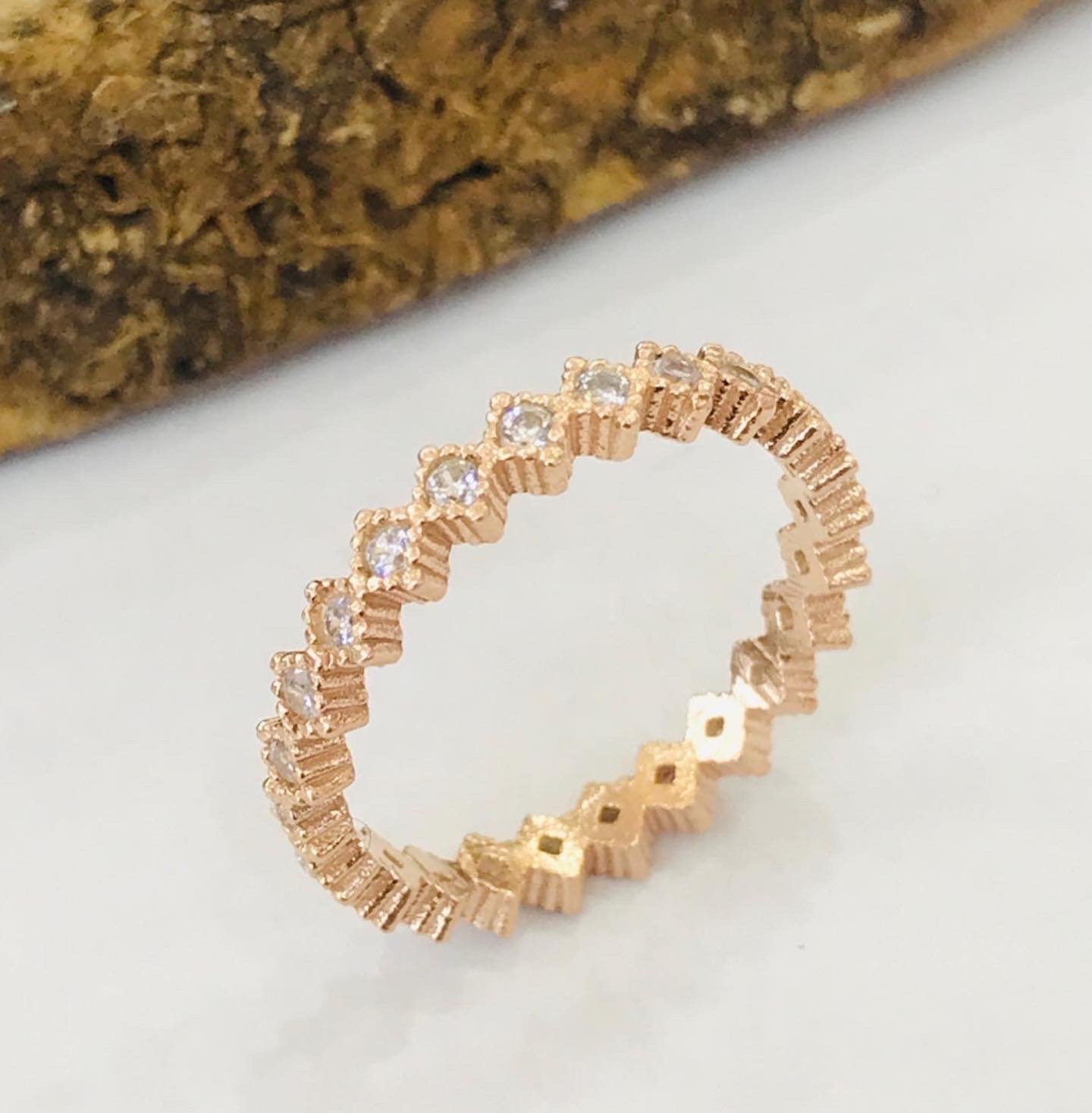 Sultan Telkâri 925 Ayar Gümüş Tek Sıra Roze Tam Tur Yüzük