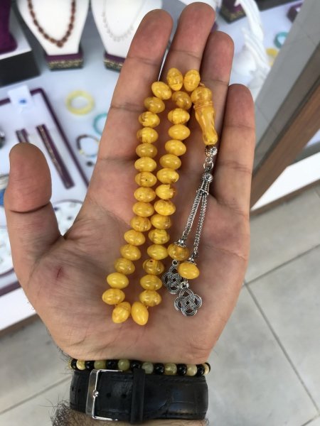 Yoğun Hareli Koyu Sarı Tonda Bilekboy  İran Bağası Tesbih