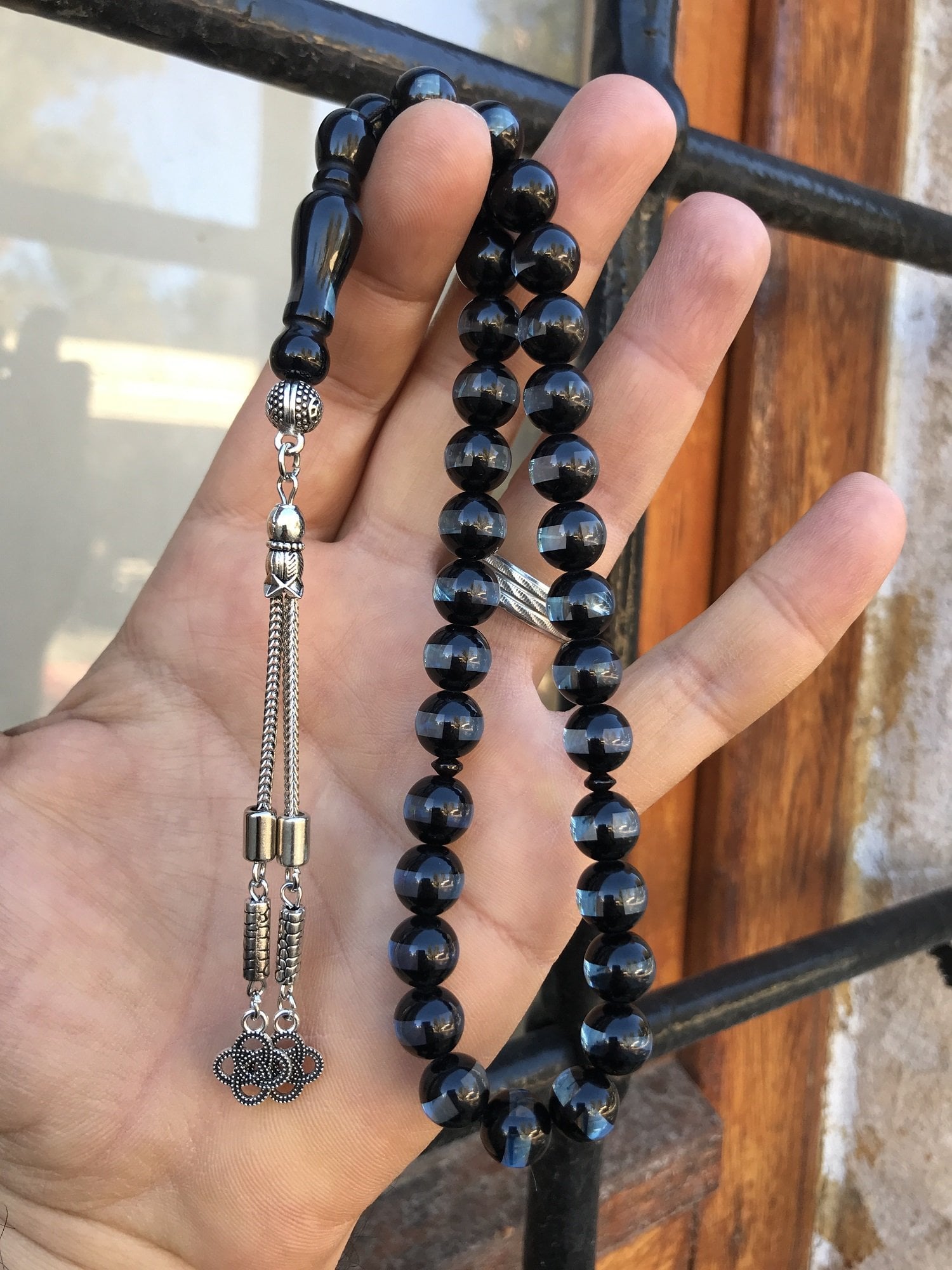 Mavi Sürmeli Model Küre Kesim Toz Kehribar Tesbih