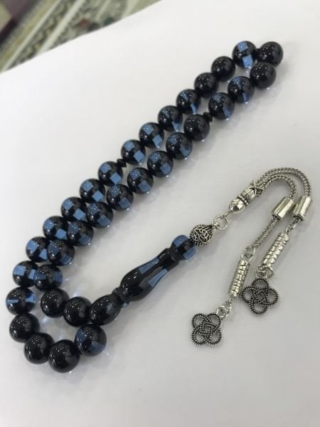 Mavi Sürmeli Model Küre Kesim Toz Kehribar Tesbih